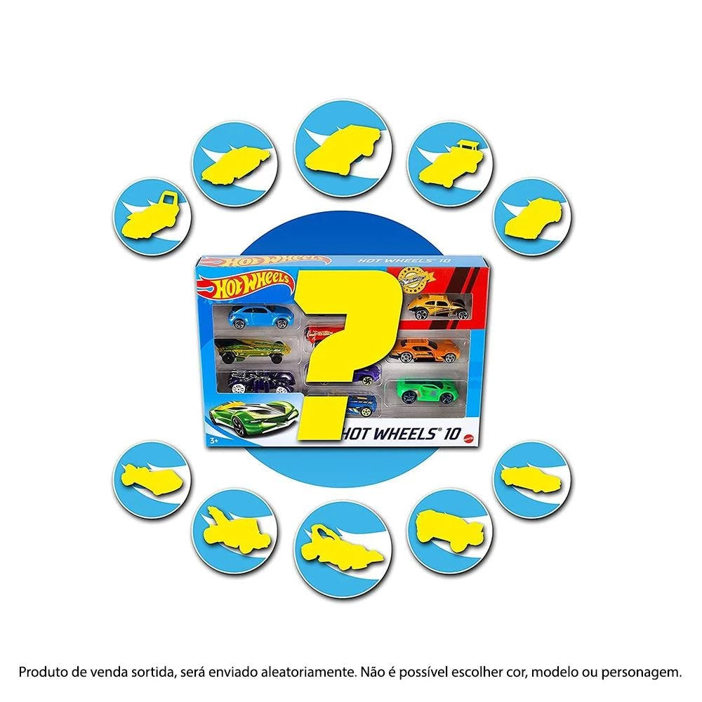 Hot Wheels Die-Cast Pack com 10 Carrinhos - Mattel