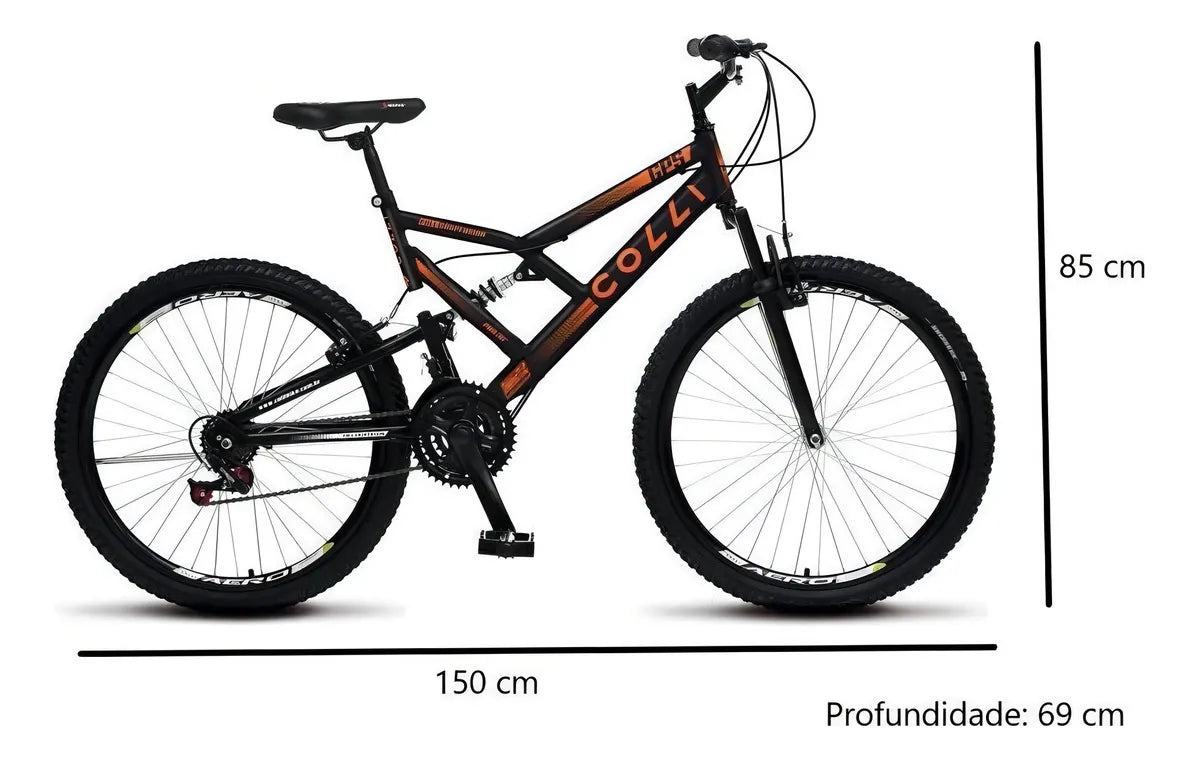 Bicicleta Aro 26 Aero Preto Fosco e Laranja - Colli Bike