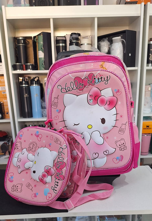 Kit Mochila de Rodinhas Grande + Lancheira Térmica + Estojo