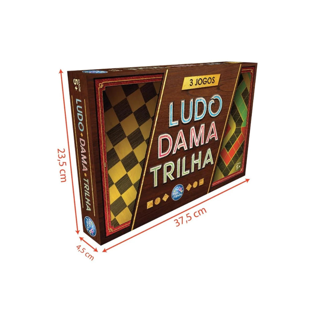 Jogo de Tabuleiro Damas Ludo e Trilha Pais e Filhos