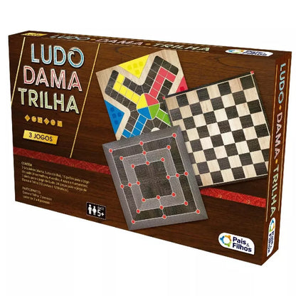 Jogo de Tabuleiro Damas Ludo e Trilha Pais e Filhos