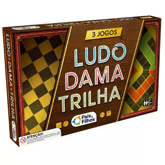 Jogo de Tabuleiro Damas Ludo e Trilha Pais e Filhos