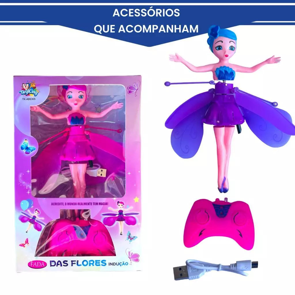 boneca Fada Recarregável Que Voa De Controle Remoto Brinquedo