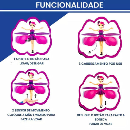 boneca Fada Recarregável Que Voa De Controle Remoto Brinquedo