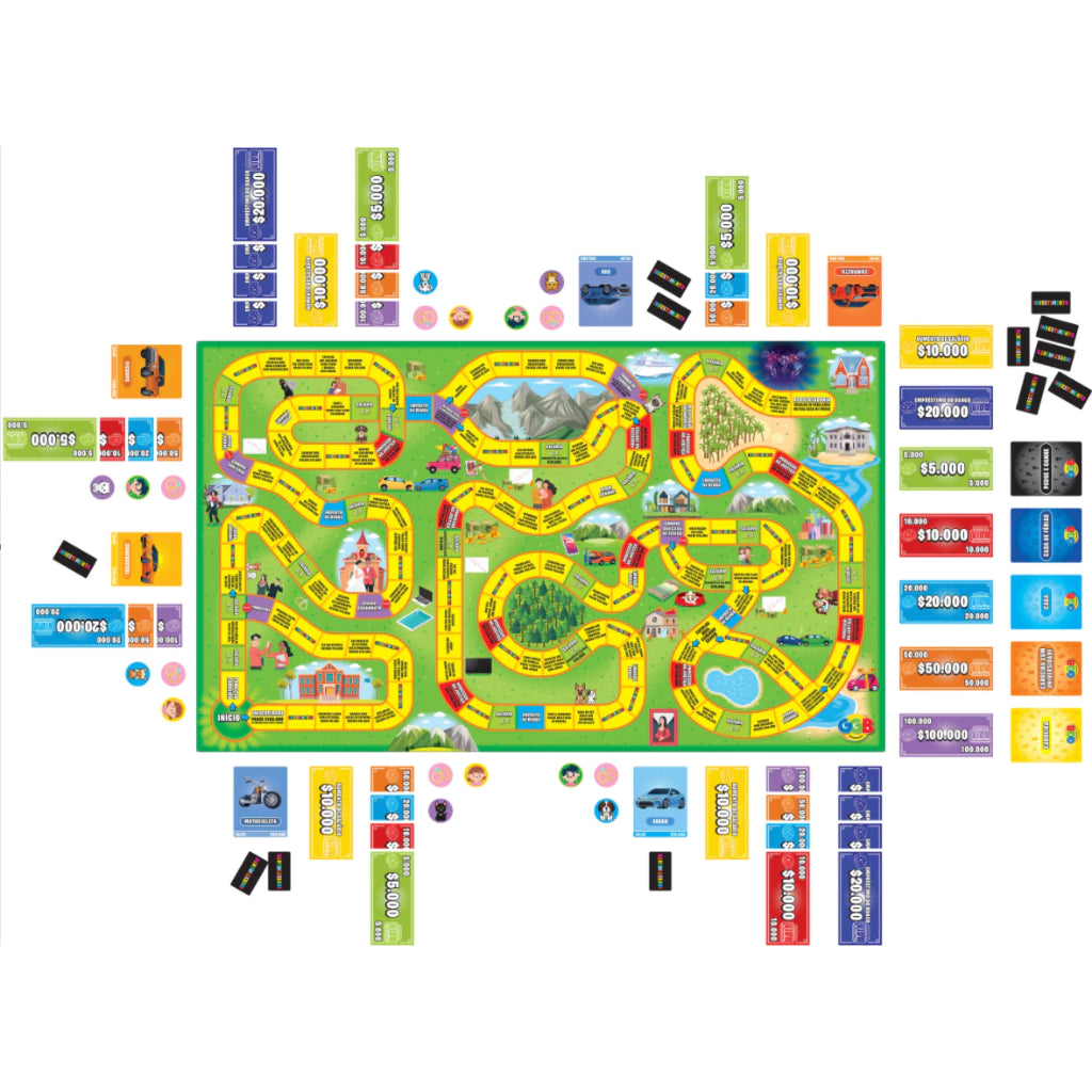 Jogo de Tabuleiro Corrida da Vida Completo com Cartas e Dinheiro Criança Adulto Familia