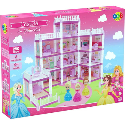 Casinha de Boneca Castelo da Princesa 240 peças com 3 bonecas - GGB Plast