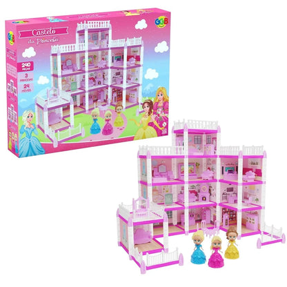 Casinha de Boneca Castelo da Princesa 240 peças com 3 bonecas - GGB Plast