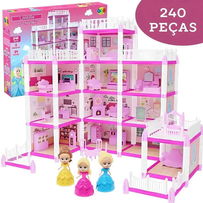 Casinha de Boneca Castelo da Princesa 240 peças com 3 bonecas - GGB Plast