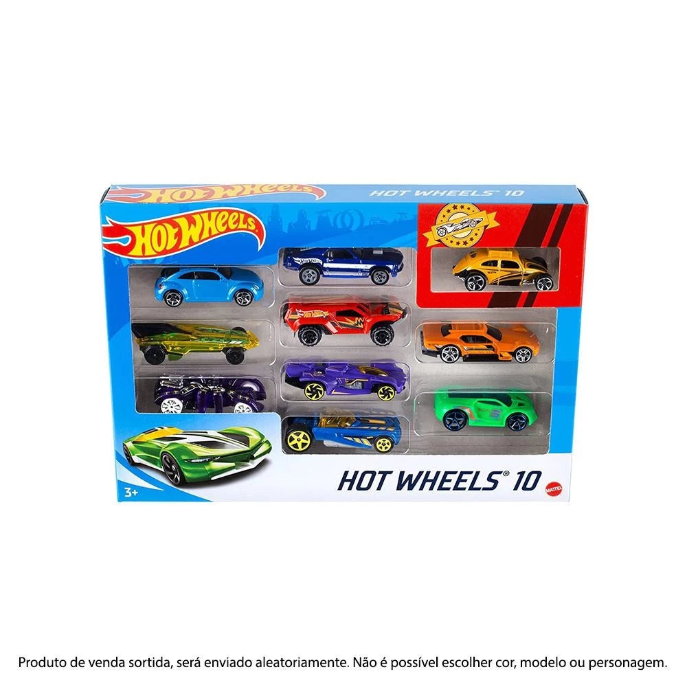 Hot Wheels Die-Cast Pack com 10 Carrinhos - Mattel