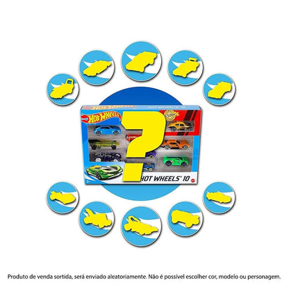 Hot Wheels Die-Cast Pack com 10 Carrinhos - Mattel